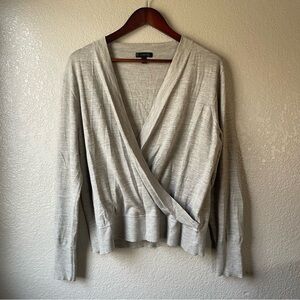 J. Crew Womens XL 100% Merino Wool Gray Wrap Sweater Top Minimalist Balletcore